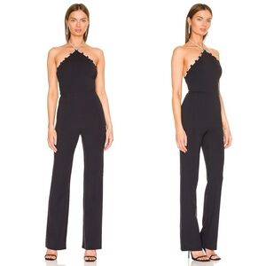 LOVERS + FRIENDS | Black Chloe Jumpsuit with Crystal Embellished Halter Neckline